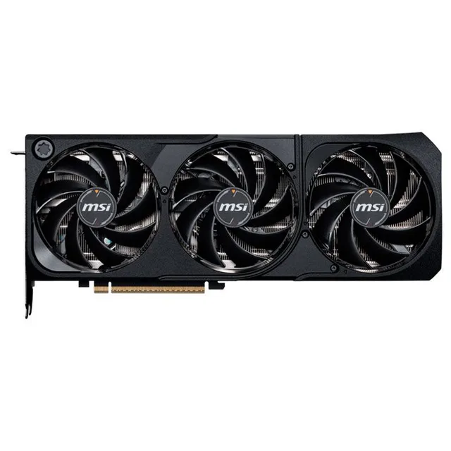Placa de vídeo MSI GeForce RTX 5080 Shadow 3X OC, 16 GB, vista frontal das ventoinhas