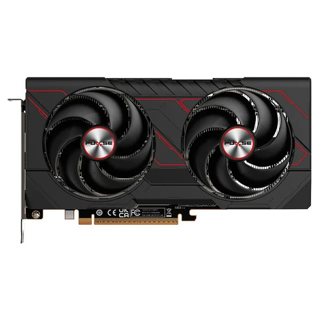 Placa de vídeo Sapphire Radeon RX 9060 XT Pulse, 16 GB, vista frontal das ventoinhas