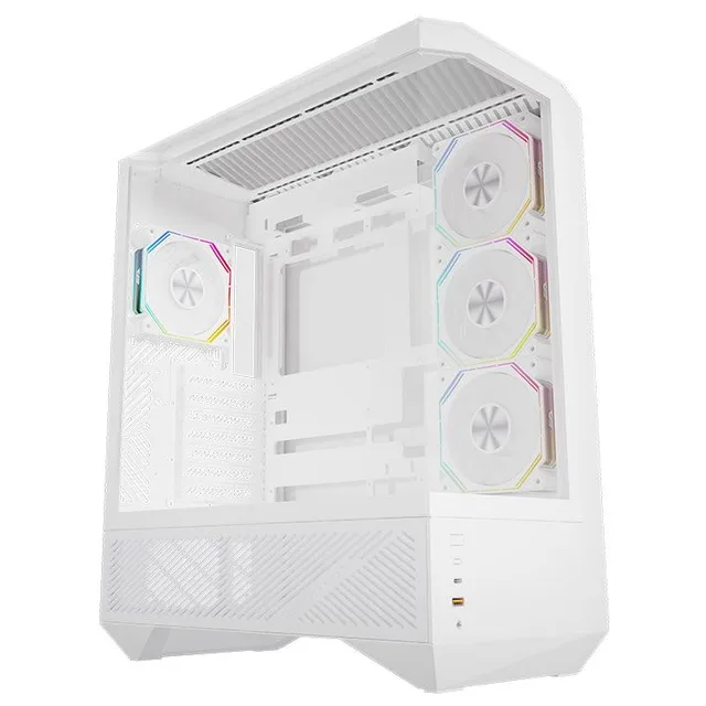 Gabinete Aigo Darkflash DY460 na cor branco, vista frontal e lateral