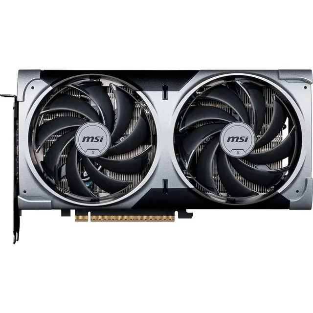 MSI GeForce RTX 5070 12G VENTUS 2X OC, vista frontal das ventoinhas.