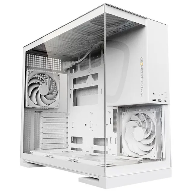 Gabinete Geometric Future Model 5 na cor branco, vista frontal e lateral