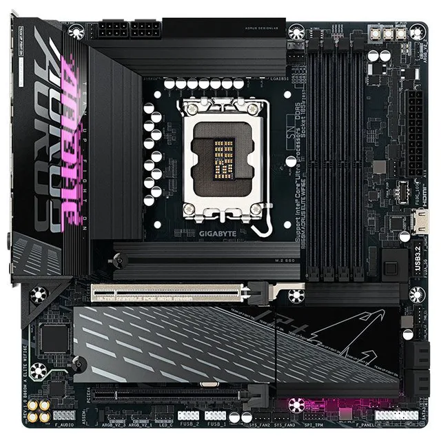 Placa-mãe Gigabyte B860M Aorus Elite WIFI6E, vista frontal