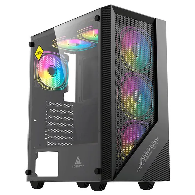 Gabinete Acegeek Utopia K445 na cor preto, vista frontal e lateral