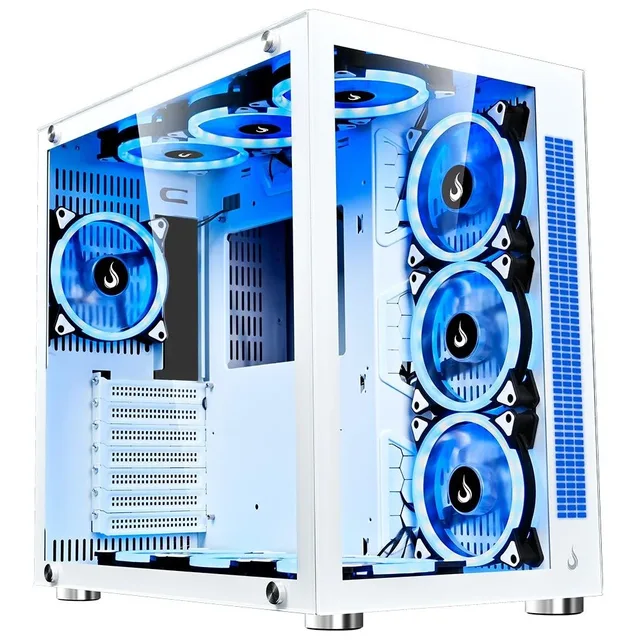 Gabinete Rise Mode Galaxy Glass Sound White, vista frontal e lateral