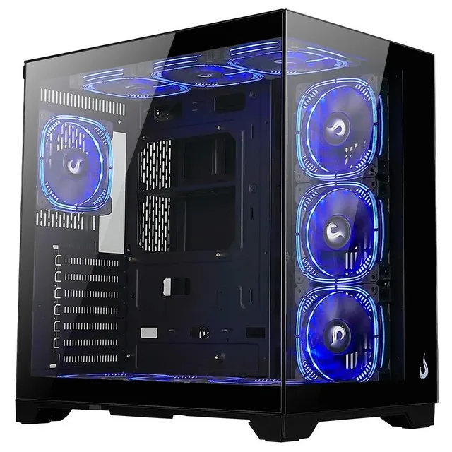 Gabinete Rise Mode Galaxy Glass Standard V2 Black (Sem Fans), vista frontal e lateral