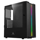 Gabinete Acegeek Aurora E450 preto, vista frontal e lateral