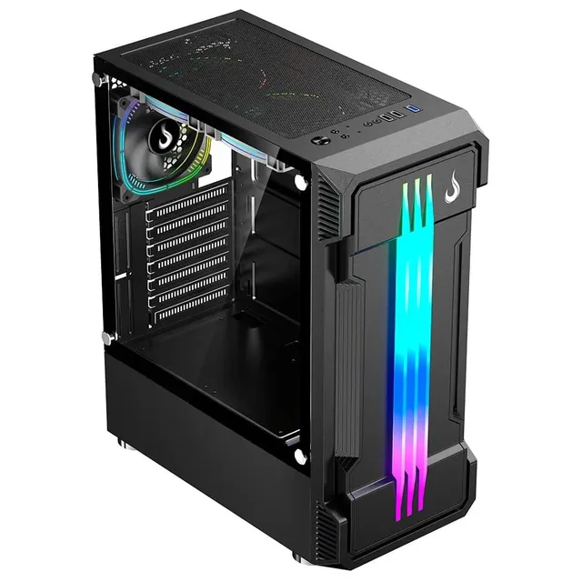 Gabinete Rise Mode Zeus Glass 01 Black, vista frontal e lateral