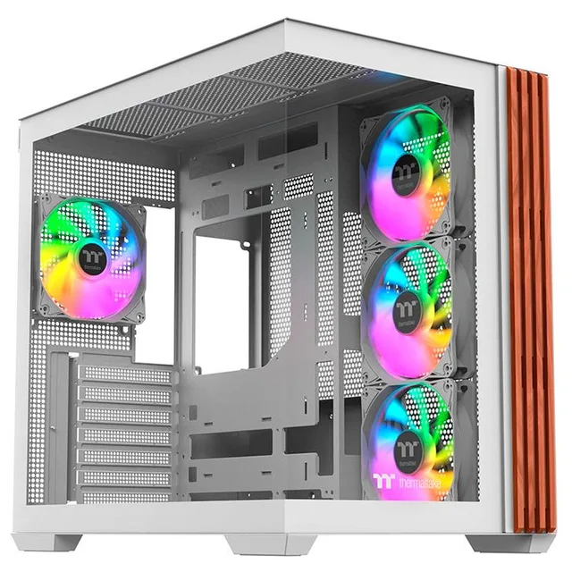 Gabinete Thermaltake View 380 Wood Style Snow, branco, vista frontal e lateral