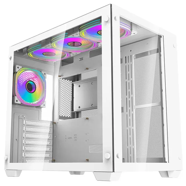 Gabinete Aigo Darkflash C285 na cor branco, vista frontal e lateral