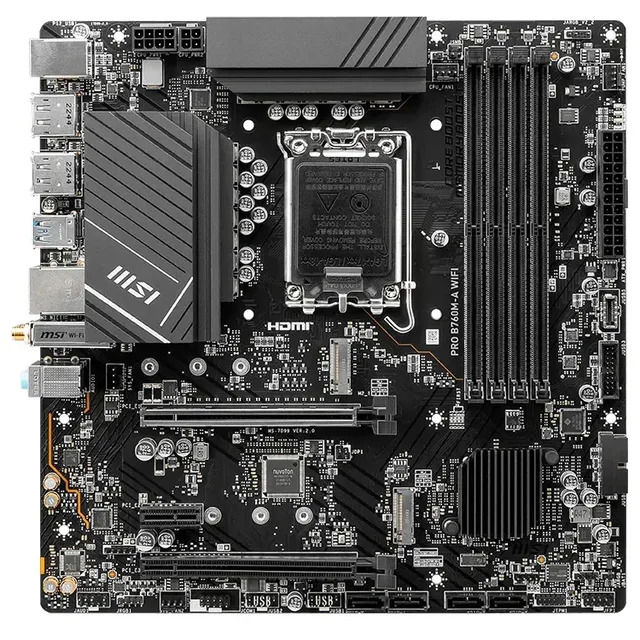 Placa-mãe MSI PRO B760M-A WIFI, vista frontal, sem perspectiva