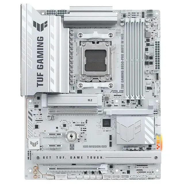 Placa-mãe ASUS TUF GAMING B850-PRO WIFI7 W NEO, vista frontal, sem perspectiva