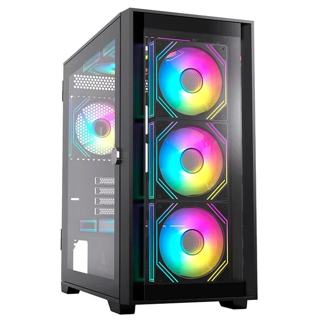 Gabinete Acegeek Odyssey Mini, preto, vista frontal e lateral