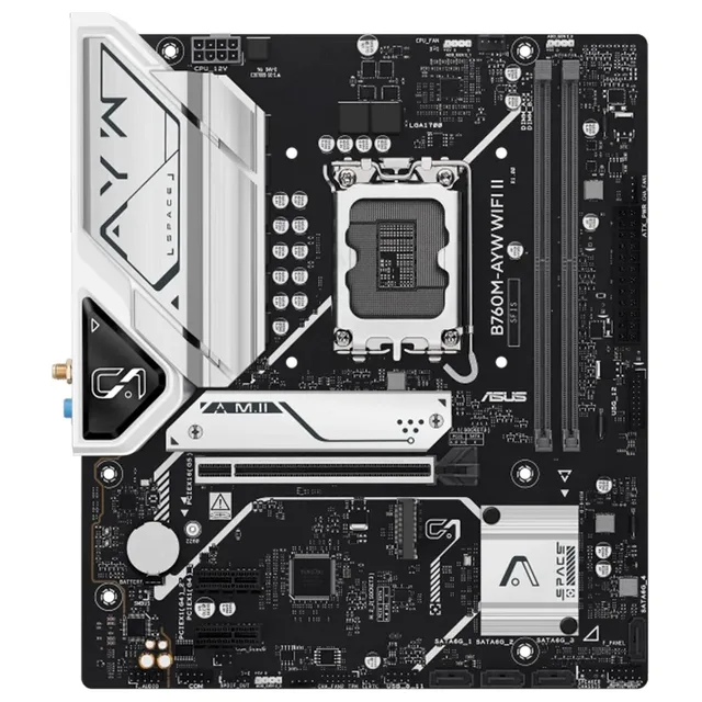 Placa-mãe ASUS B760M-AYW WIFI II, vista frontal, sem perspectiva