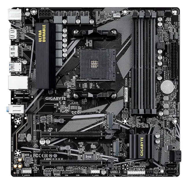 Placa-mãe Gigabyte B550M DS3H R2, vista frontal