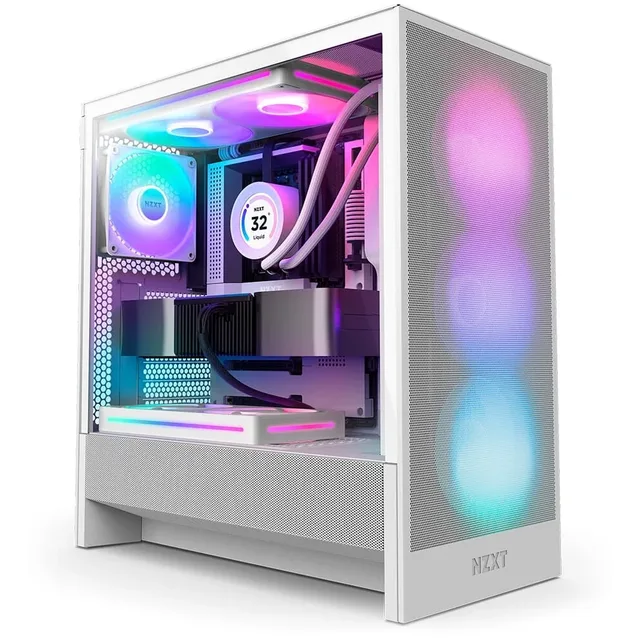 Gabinete NZXT H5 Flow RGB, vista frontal e lateral