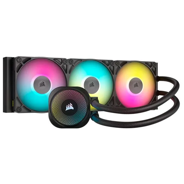 Cooler Corsair ICUE LINK TITAN 360 RX AIO, vista em perspectiva.