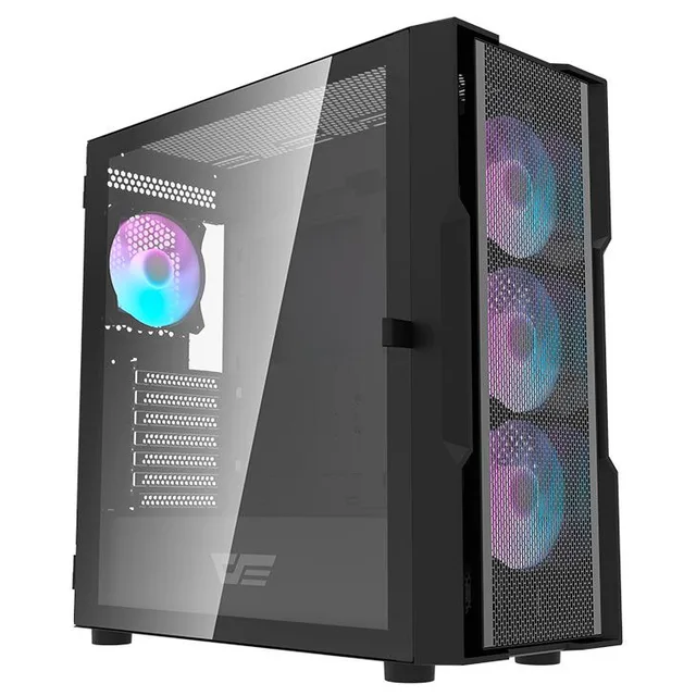 Gabinete Aigo Darkflash DK431 Mesh na cor preto, vista frontal e lateral