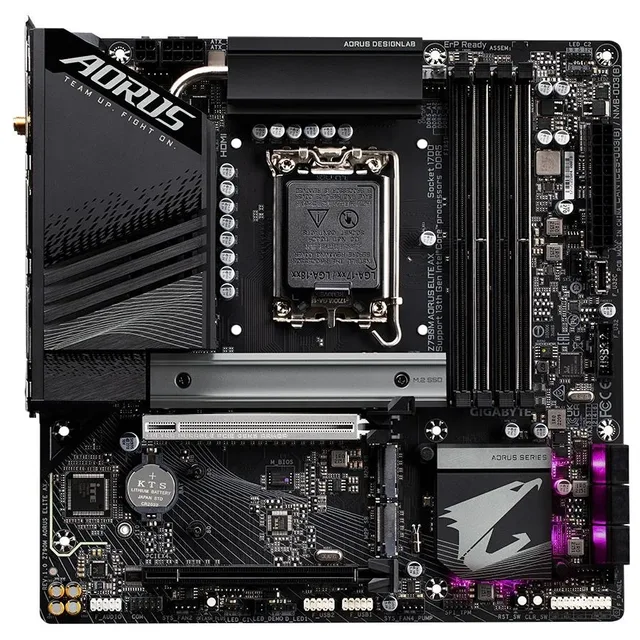Placa-mãe Gigabyte Z790M AORUS ELITE AX, vista frontal, sem perspectiva