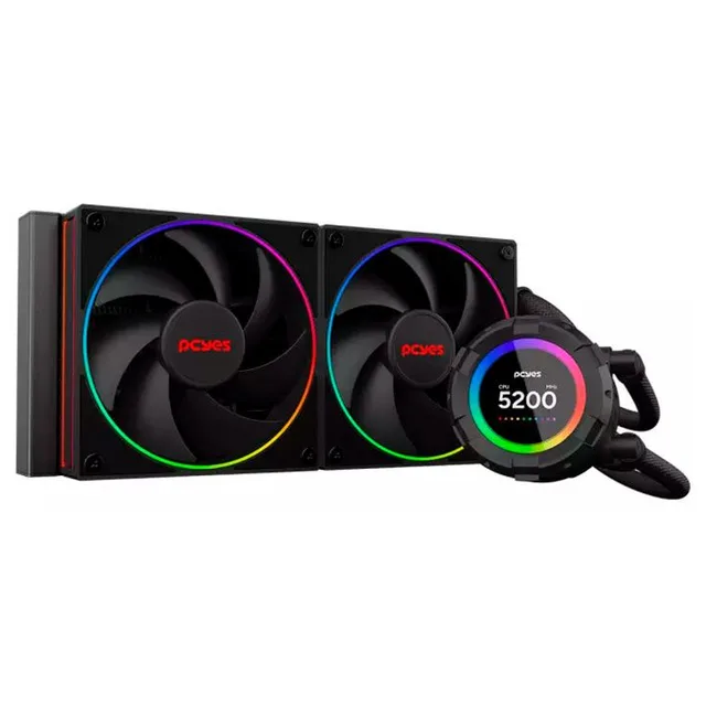 Cooler PCYes VISION BLACK VULCAN, vista em perspectiva.