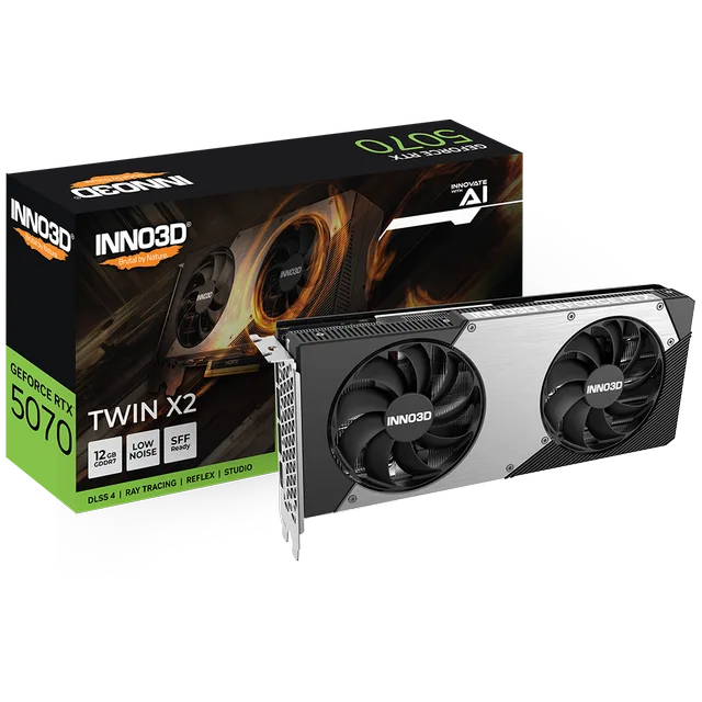Placa de vídeo Inno3D GeForce RTX 5070 TWIN X2, vista principal
