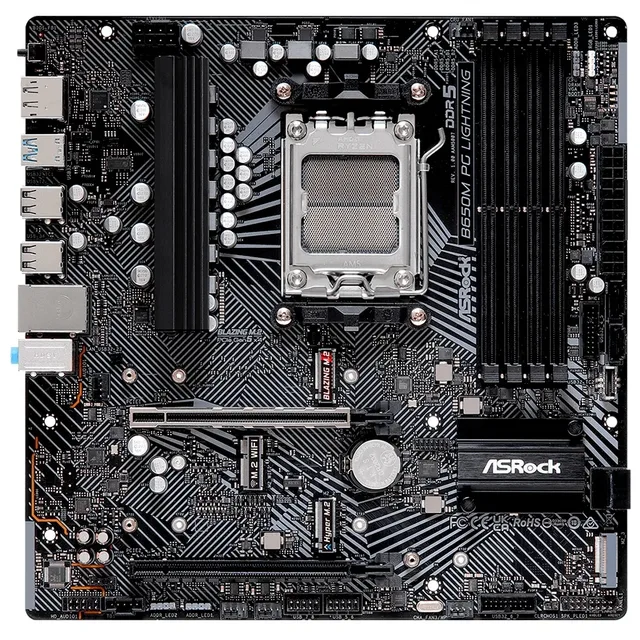 Placa-mãe ASRock B650M PG Lightning, vista frontal, sem perspectiva