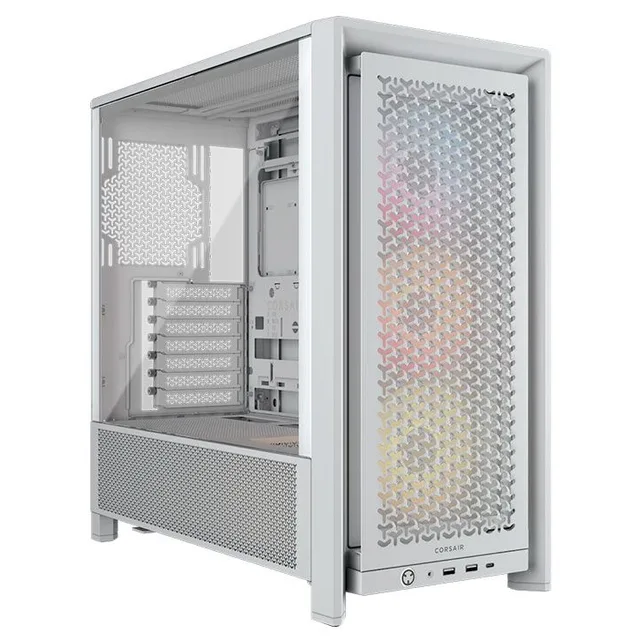 Gabinete Corsair FRAME 4000D RS ARGB, branco, vista frontal e lateral
