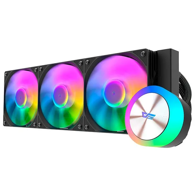 Cooler Aigo Darkflash DG360, preto, vista em perspectiva.