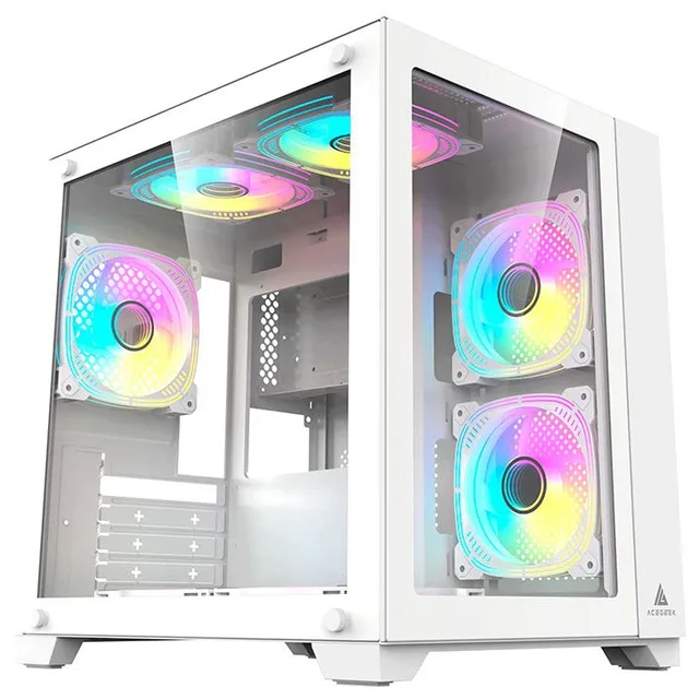 Gabinete Acegeek Aquarium M345 branco, vista frontal e lateral