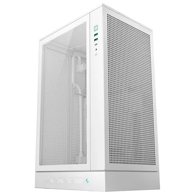 Gabinete DeepCool CH270 Digital, branco, vista frontal e lateral