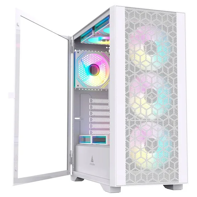 Gabinete Acegeek Guardian D441, branco, vista frontal e lateral