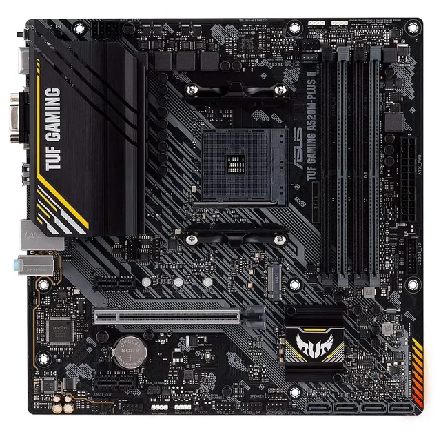Placa-mãe ASUS TUF GAMING A520M-PLUS II, vista frontal, sem perspectiva
