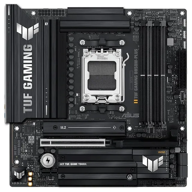 Placa-mãe ASUS TUF GAMING B850M-PLUS, vista frontal, sem perspectiva