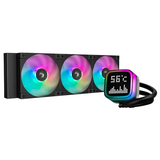 Cooler DeepCool LP360, preto, vista em perspectiva.