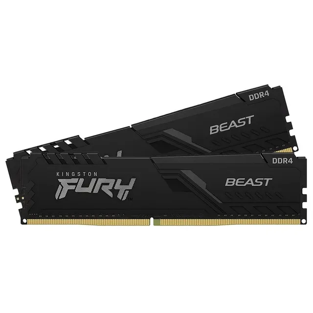 Kingston FURY Beast 16 GB (2x8 GB) DDR4-3200 CL16, vista lateral do kit com 2 módulos de 8 GB