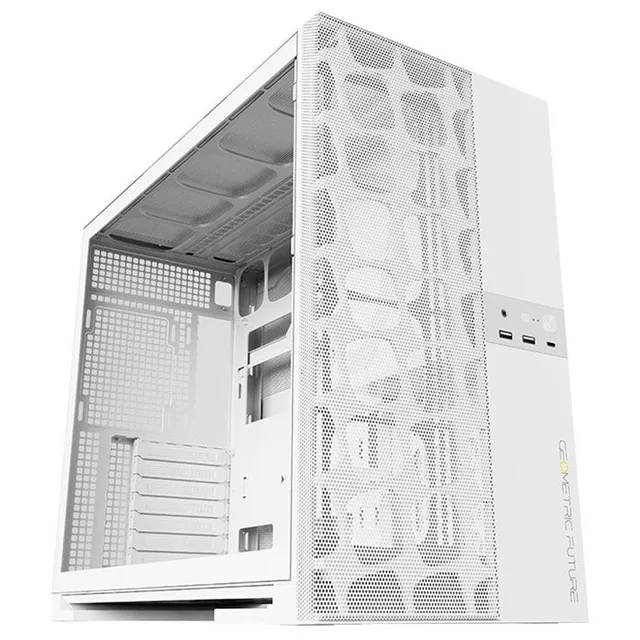 Gabinete Geometric Future Model 5 Vent na cor branco, vista frontal e lateral