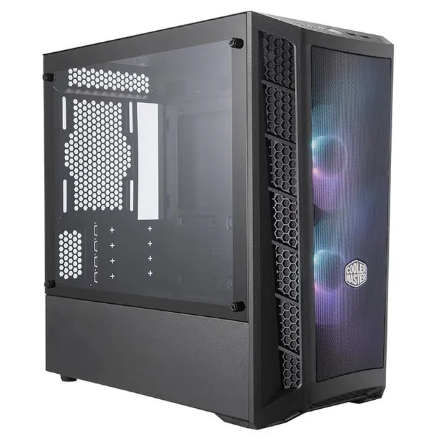 Gabinete Cooler Master Masterbox MB311L ARGB na cor preto, vista frontal e lateral