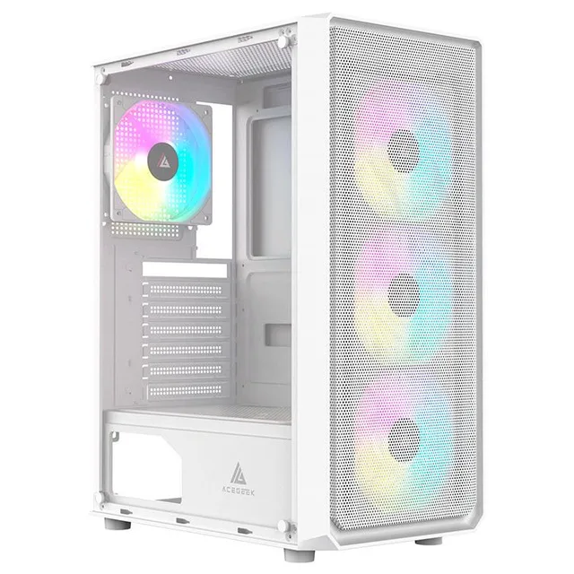 Gabinete Acegeek Diamond R339, branco, vista frontal e lateral