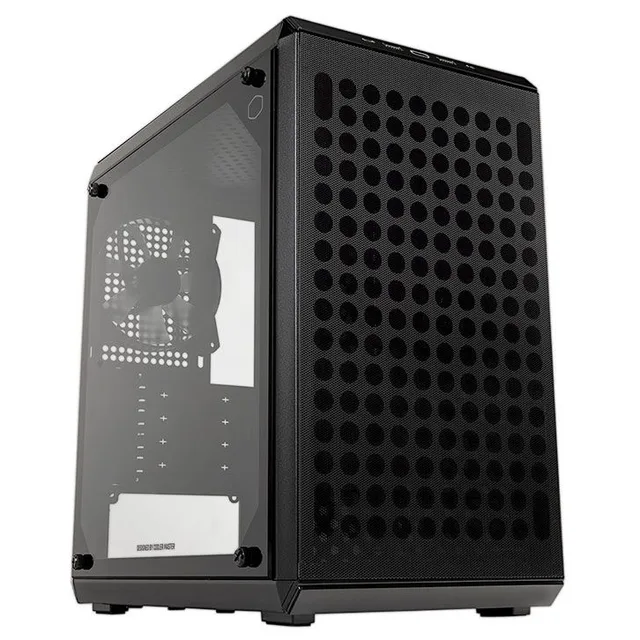 Gabinete Cooler Master Q300L V2 preto, vista frontal e lateral