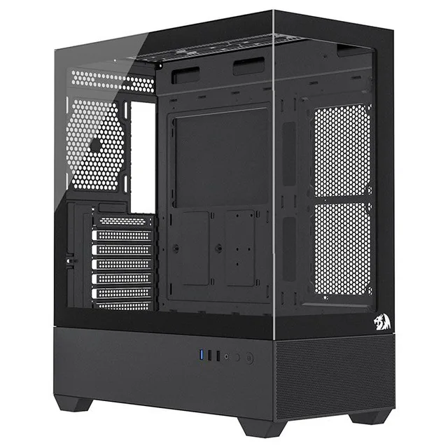 Gabinete Redragon Reflect Flow, preto, vista frontal e lateral