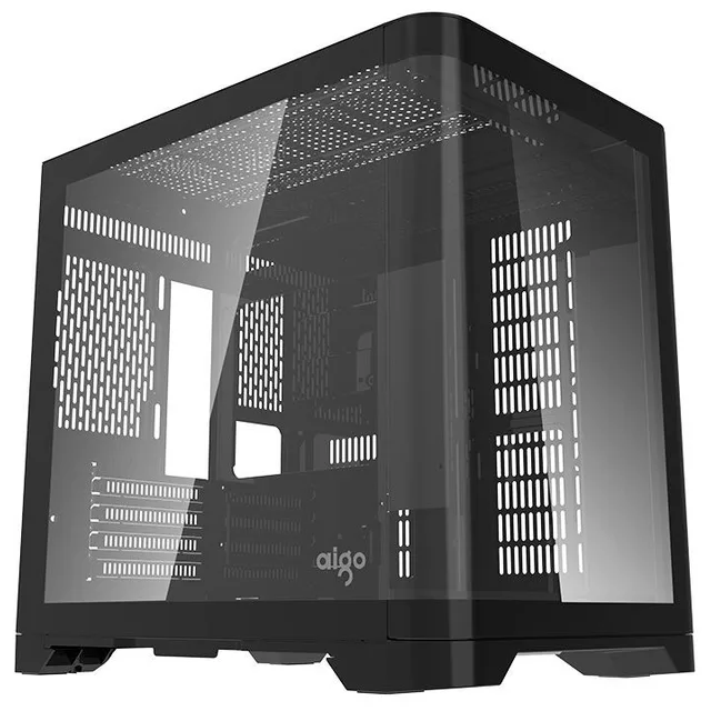 Gabinete Aigo Darkflash Arc1 Mini preto, vista frontal e lateral