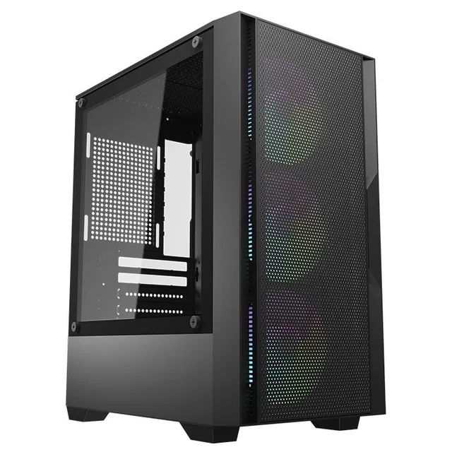 Gabinete Aigo Darkflash C195M Mesh preto, vista frontal e lateral