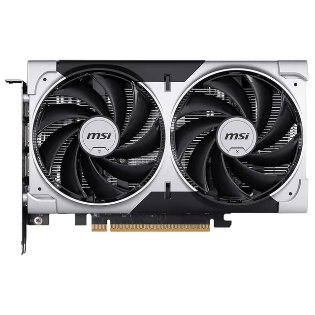MSI GeForce RTX 5050 8G VENTUS 2X OC, placa sem embalagem com o lado das ventoinhas visível