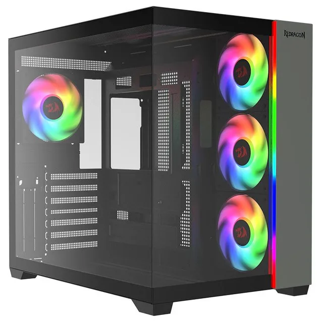 Gabinete Redragon Tesseract, preto, vista frontal e lateral