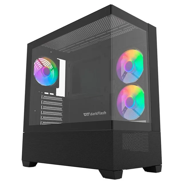 Gabinete Aigo Darkflash Panoramic DS900 Air, preto, vista frontal e lateral