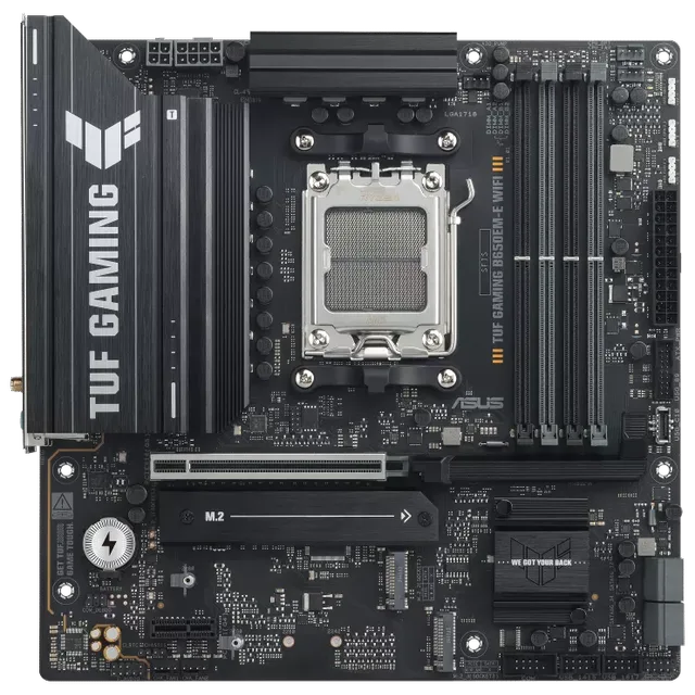 TUF GAMING B650EM-E WIFI em vista frontal 2D, sem embalagem
