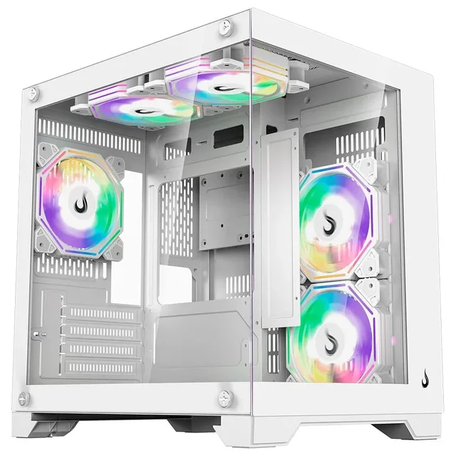 Gabinete Rise Mode Galaxy Glass M Mini White, vista frontal e lateral
