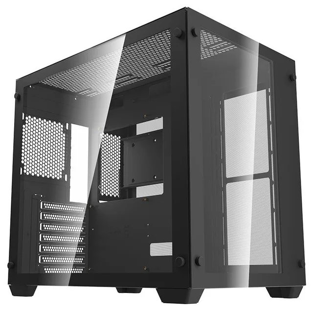 Gabinete Aigo DarkFlash C285 preto, vista frontal e lateral
