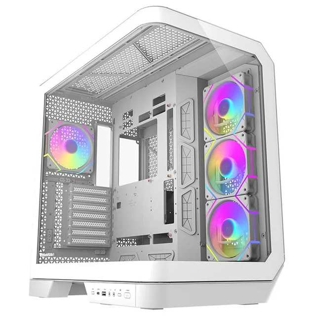 Gabinete Aigo Darkflash Arcee DY570, branco, vista frontal e lateral