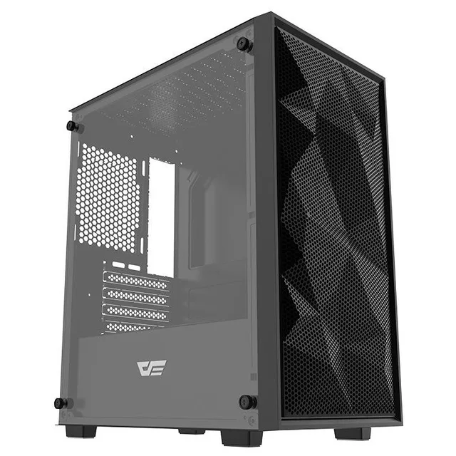 Gabinete Aigo Darkflash M305 Mesh na cor preto, vista frontal e lateral
