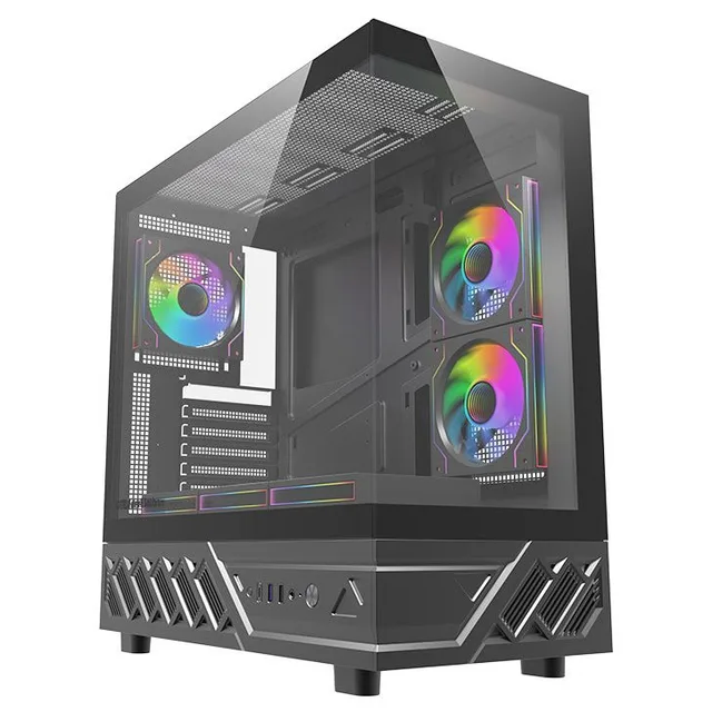 Gabinete Aigo Darkflash DS950 na cor preto, vista frontal e lateral